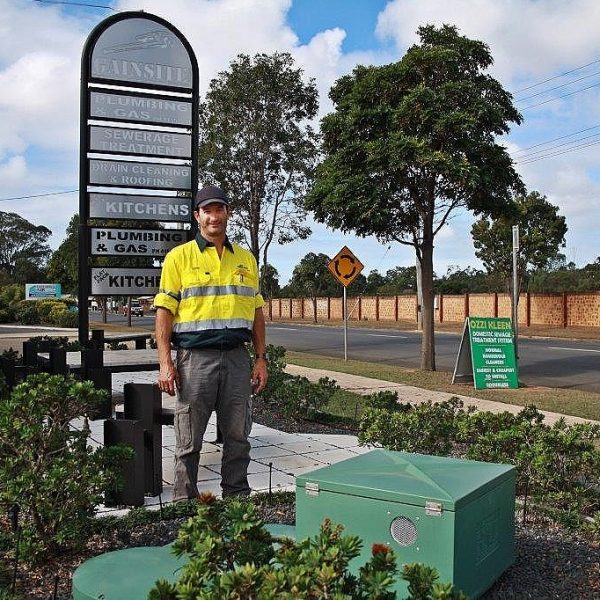 plumber standing on Household Sewerage Treatment Plant